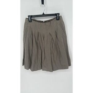 Cabi Liverpool Pleated A Line Riding Skirt Womens 6 Brown‎ Tan Micro Stripe